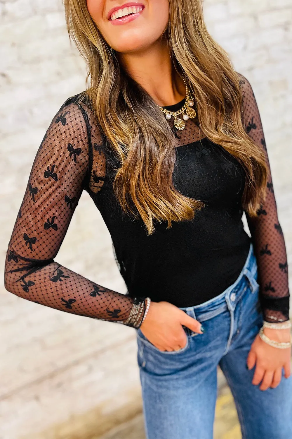 Trendy Bow Mesh Top