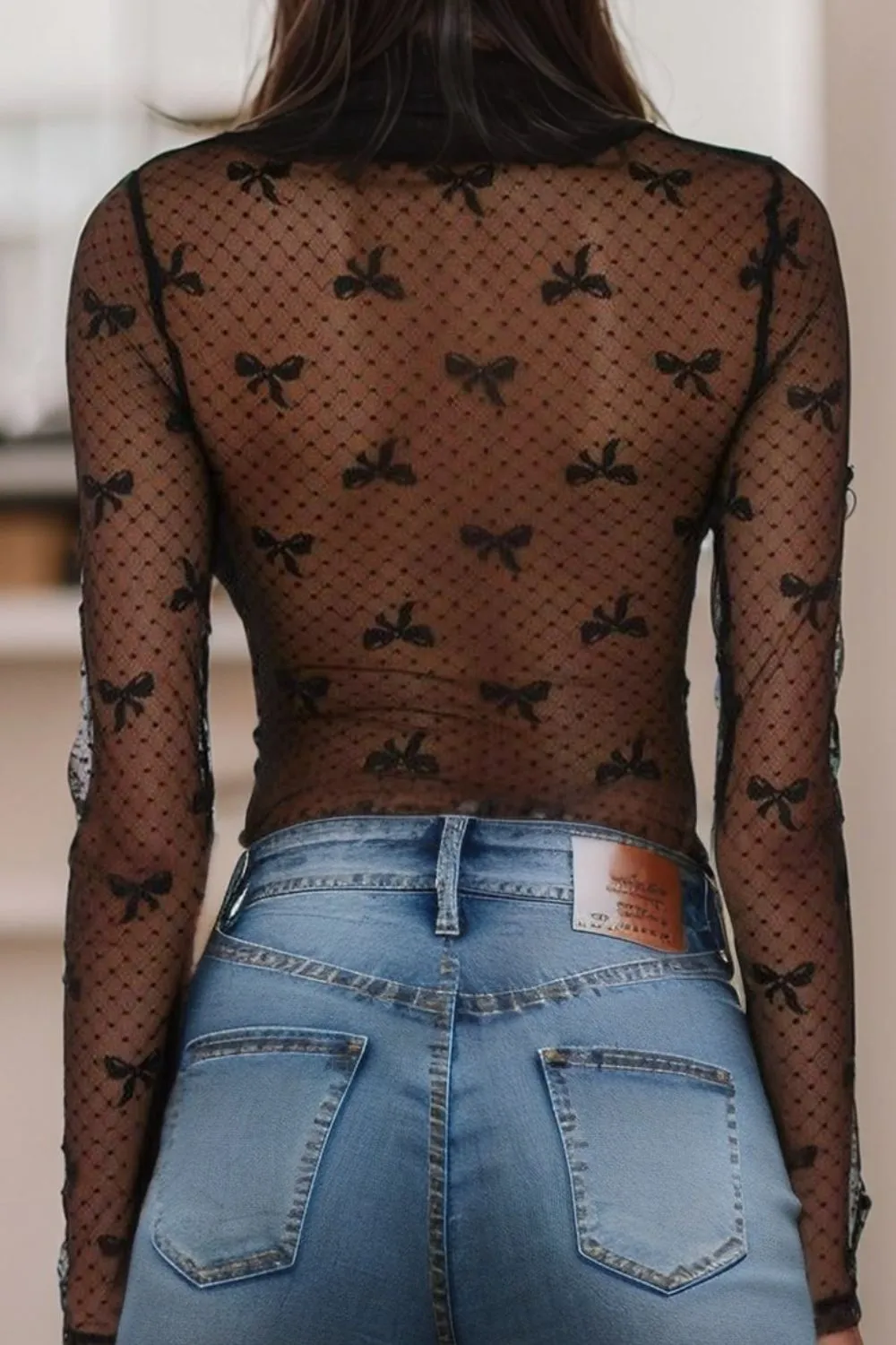 Trendy Bow Mesh Top