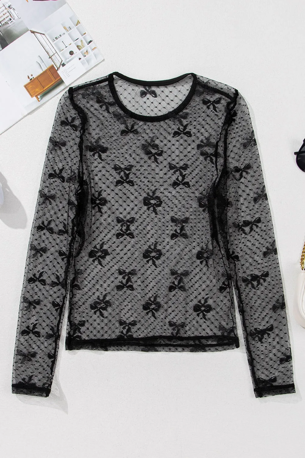 Trendy Bow Mesh Top