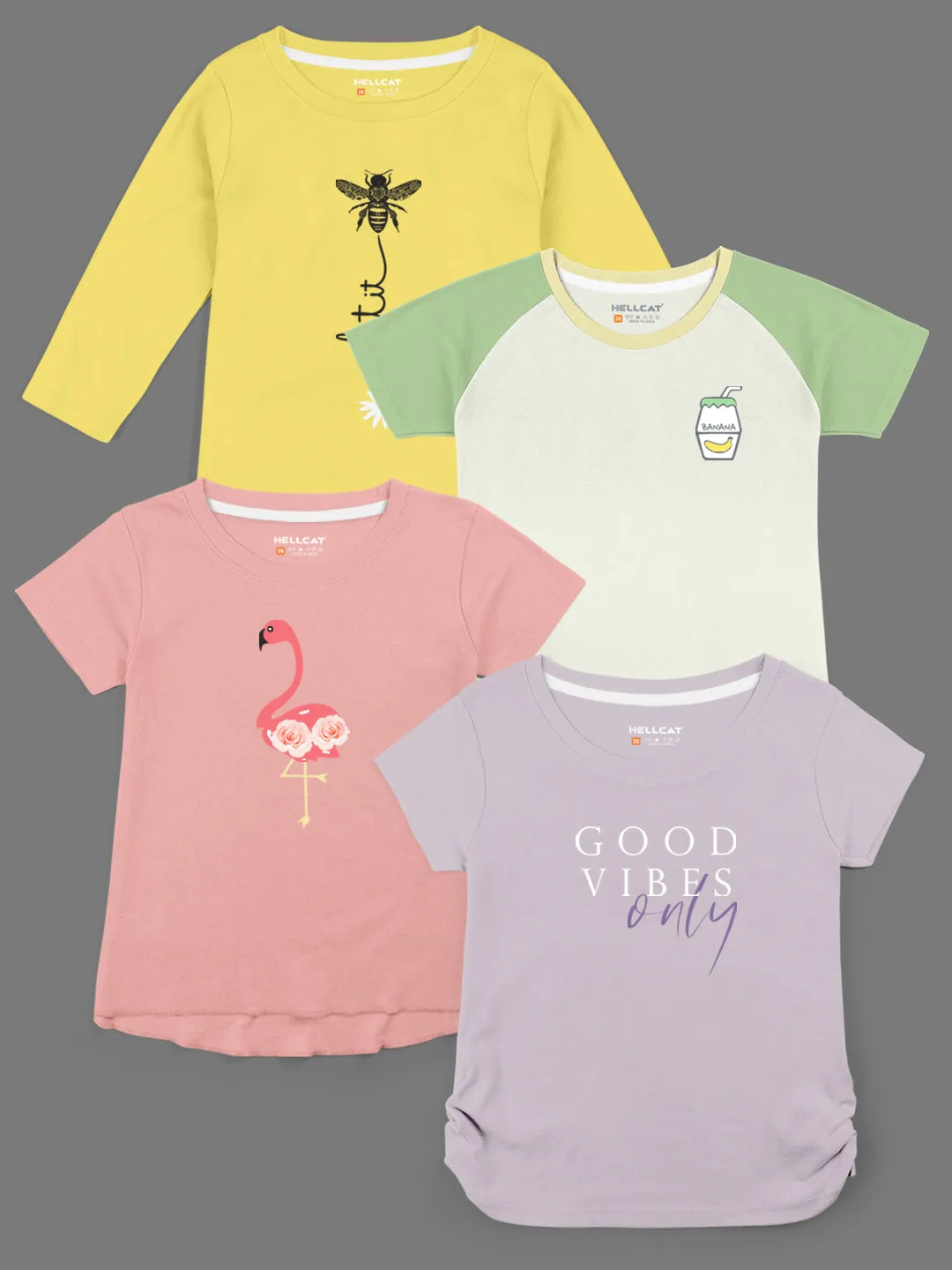 Trendy Printed Round Neck with Short Sleeve /Long Sleeve Multi colour Tshirts for Girls - Pack of 4