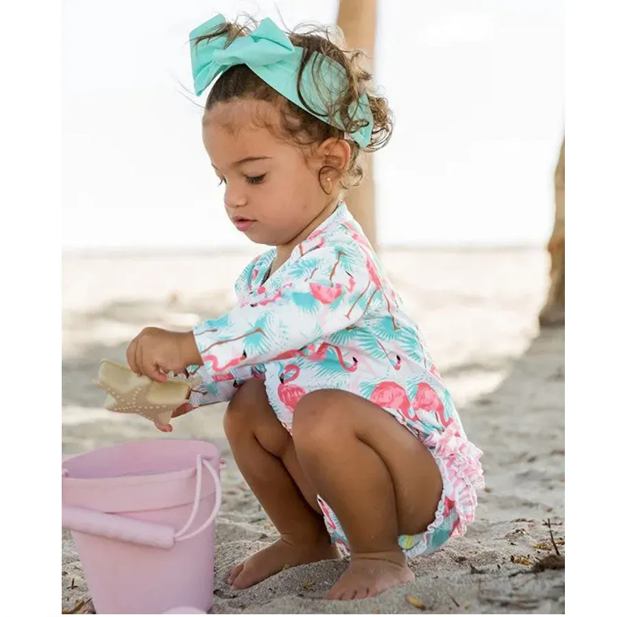 Vibrant Flamingo Long Sleeve One Piece Rash Guard