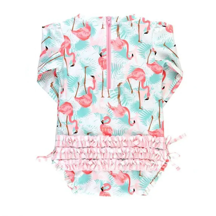 Vibrant Flamingo Long Sleeve One Piece Rash Guard