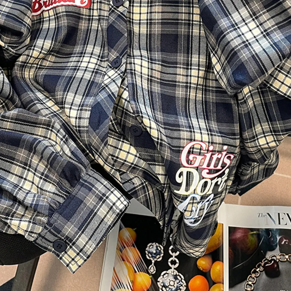 Vintage Embroidered Loose Plaid Shirt