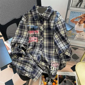 Vintage Embroidered Loose Plaid Shirt
