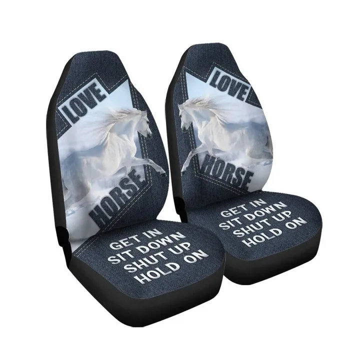 White Horse On Ice Car Seat Cover For Winter, Shut Up Hold On Horse Carseat Covers