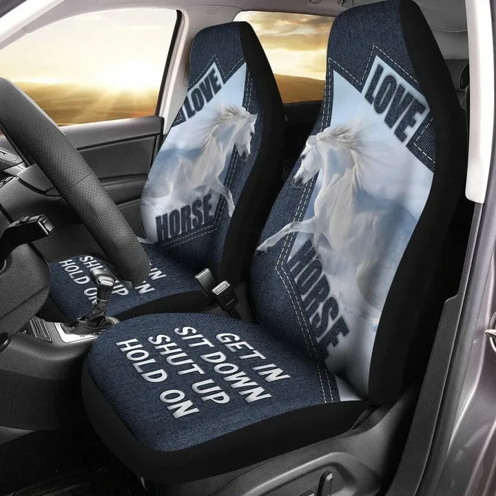 White Horse On Ice Car Seat Cover For Winter, Shut Up Hold On Horse Carseat Covers