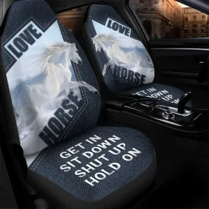 White Horse On Ice Car Seat Cover For Winter, Shut Up Hold On Horse Carseat Covers