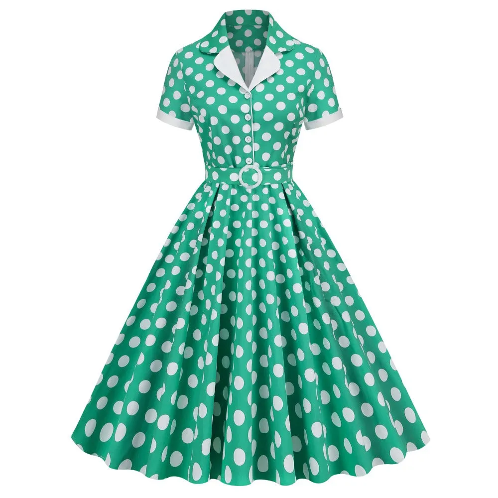 Women Vintage Dress 1950S Hepburn Style  A-Line Dress Vacation Picnic Photo Taking Retro Large Swing Dress