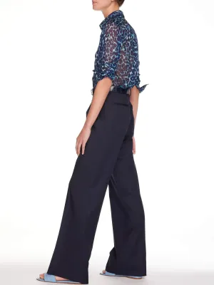 Women's Baggy Double Pleated Pant In Navy