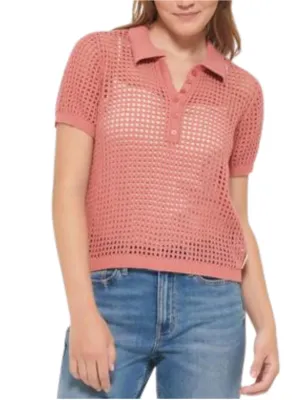 Women's Crochet Casual Top,Pink