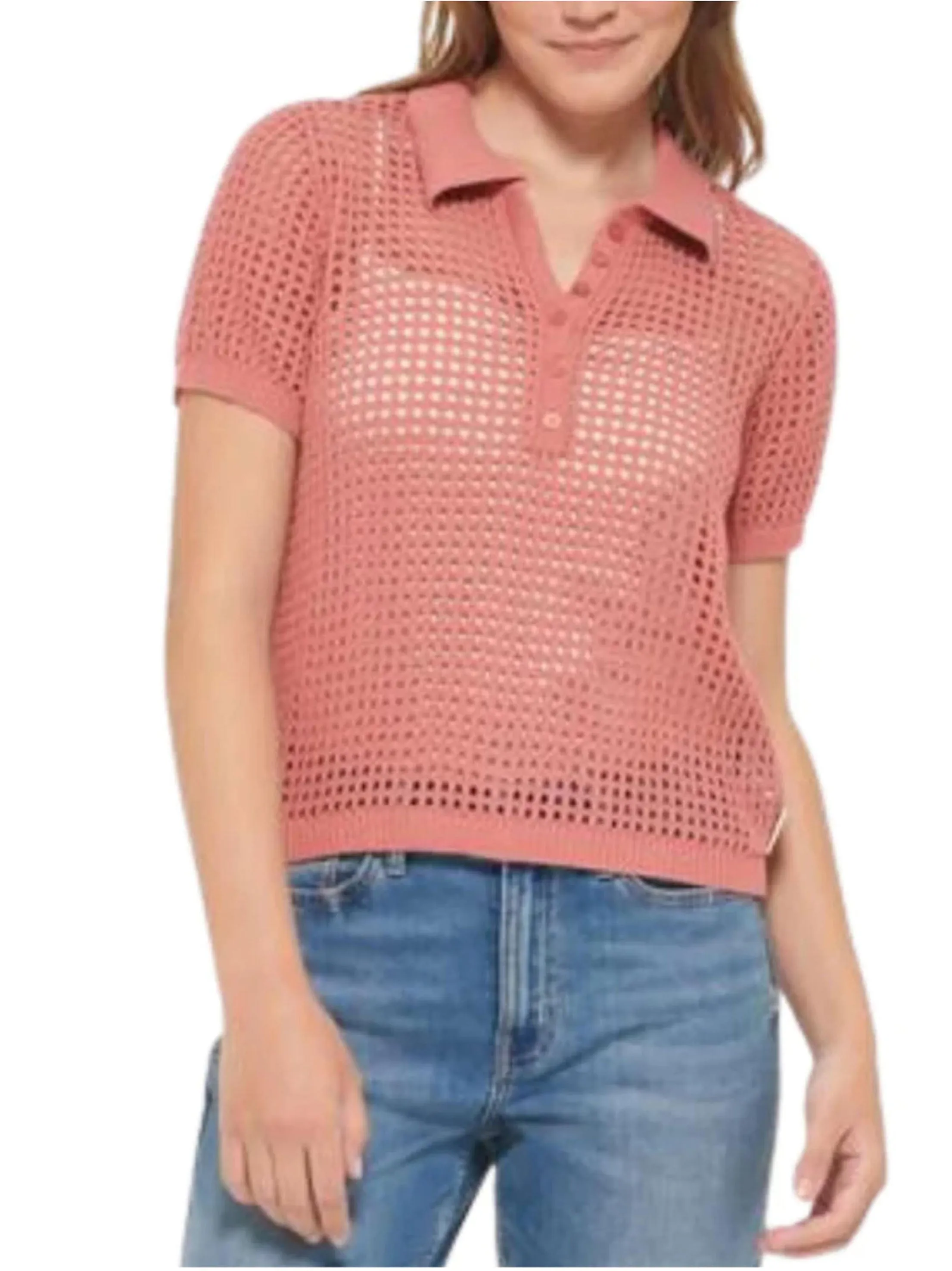 Women's Crochet Casual Top,Pink