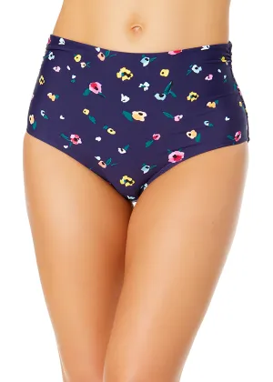 Women's Gradient Floral Fold Over High Waist Shirred Bikini Swim Bottoms