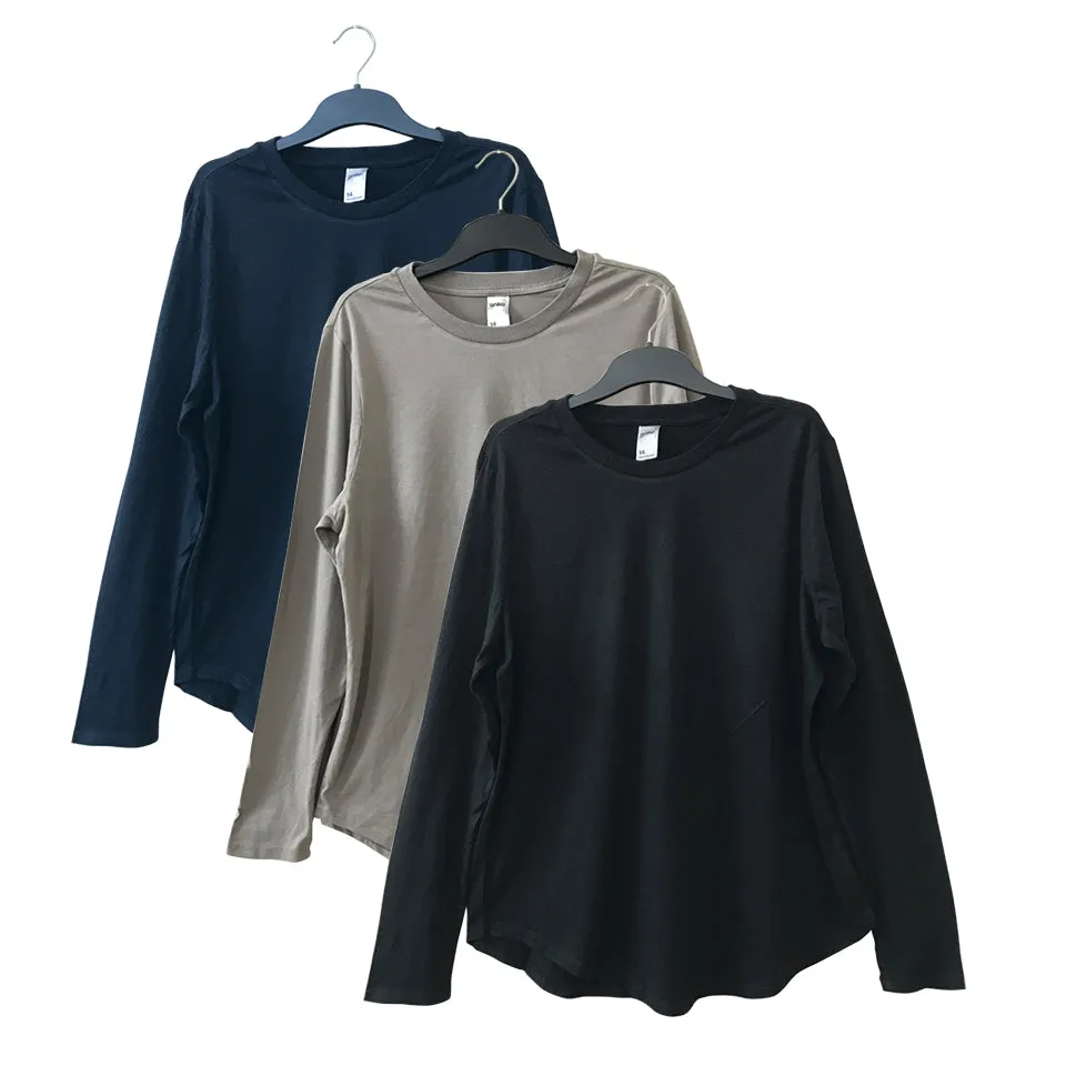 Womens Long Sleeve Round Neck Ribbed Neckline Cotton T Shirt