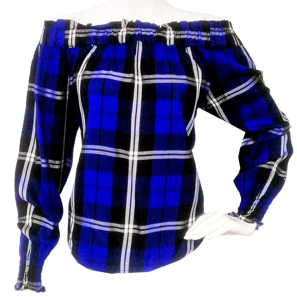 Women's Plaid Casual Top,Blue