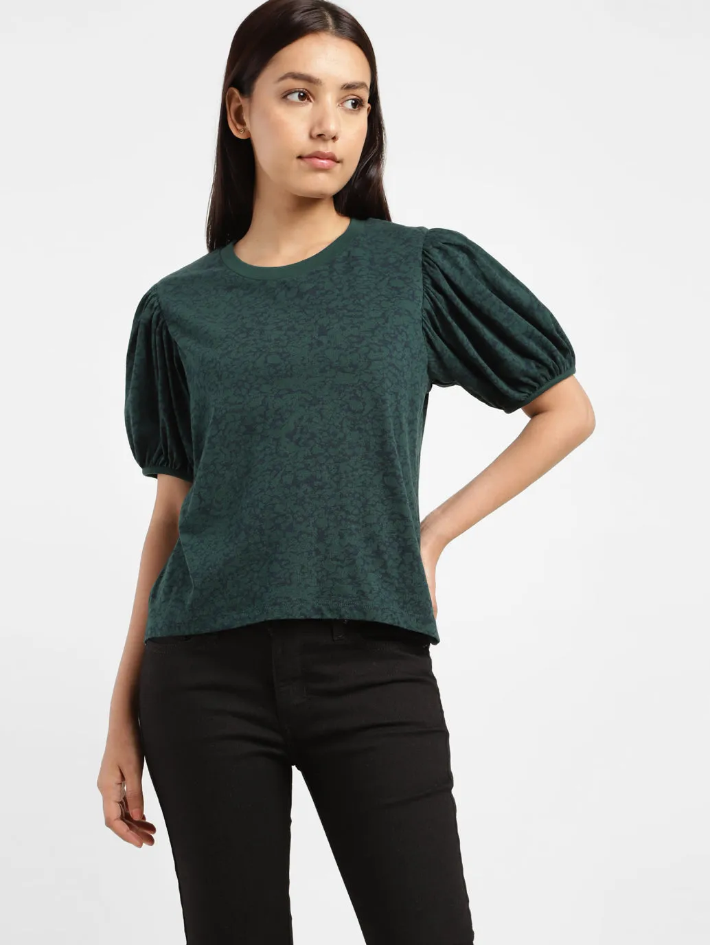 Women's Printed Crew Neck Top Green