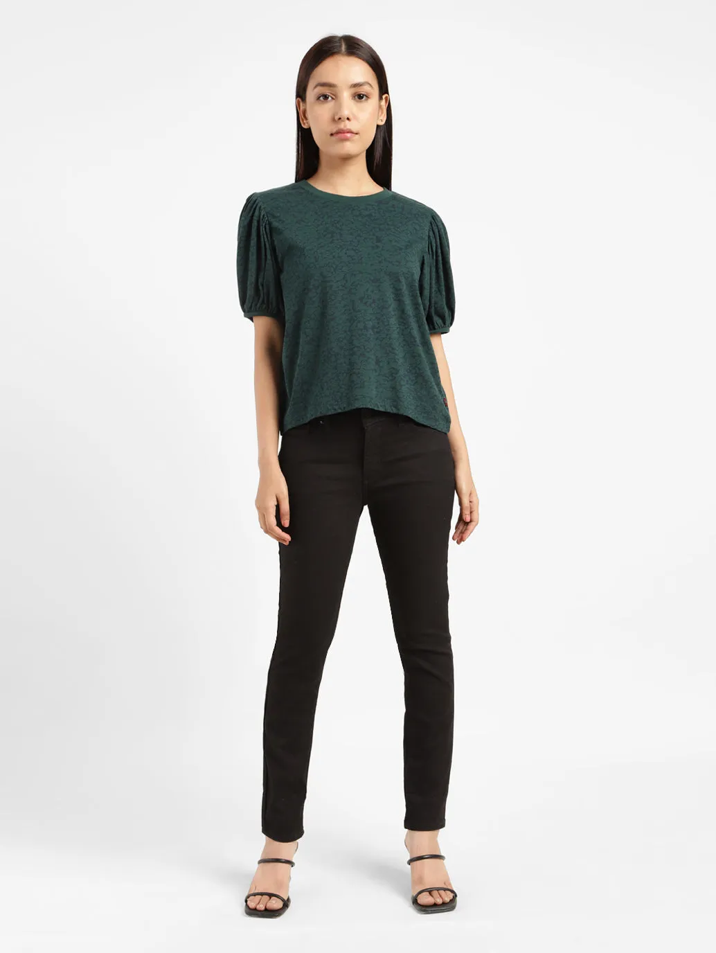 Women's Printed Crew Neck Top Green