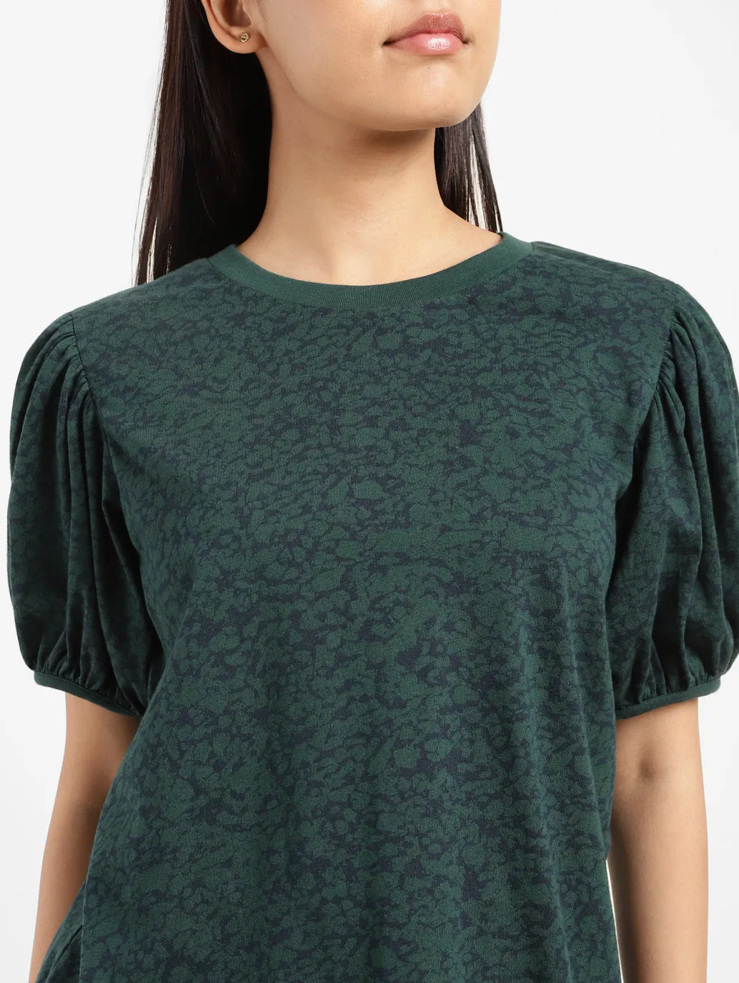 Women's Printed Crew Neck Top Green