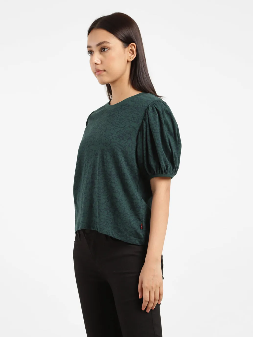 Women's Printed Crew Neck Top Green