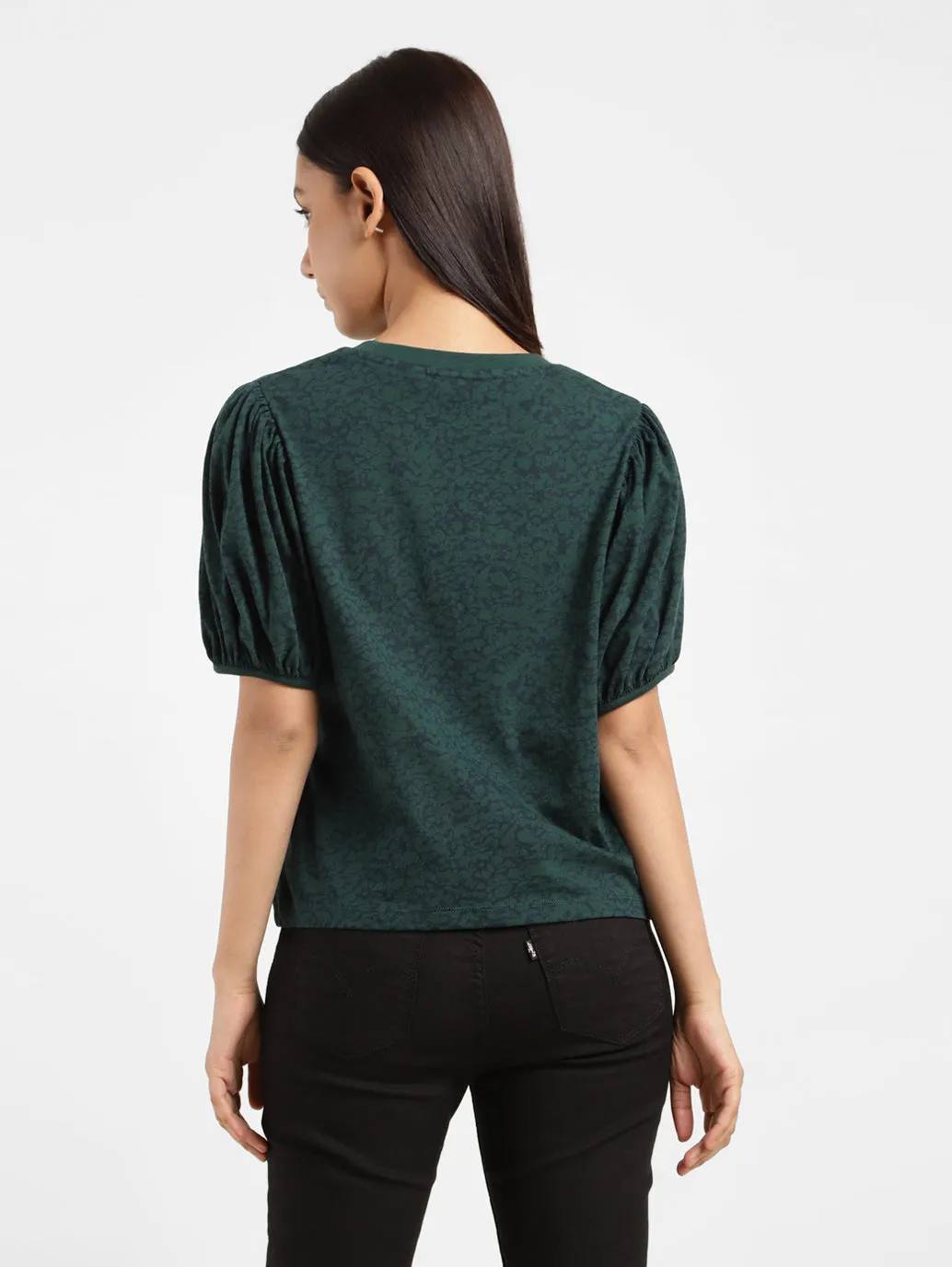 Women's Printed Crew Neck Top Green