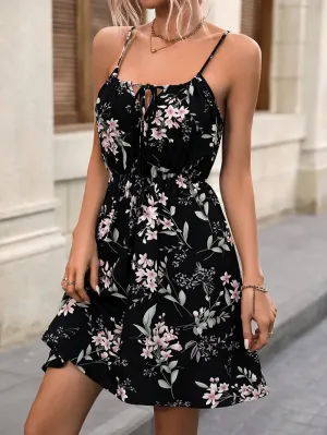 Women's Sundress - Floral Print - Spaghetti Straps - Flowy Lightweight Casual Wear