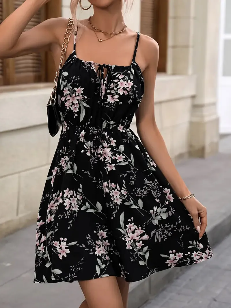 Women's Sundress - Floral Print - Spaghetti Straps - Flowy Lightweight Casual Wear