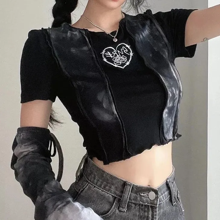 Y2K Tie Dye Patchwork Top